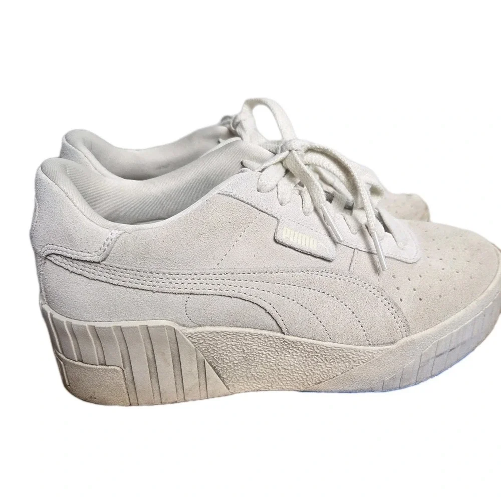 Puma Cream Gray Cali‎ Wedge Platform Womens Suede Running Shoes Size 10